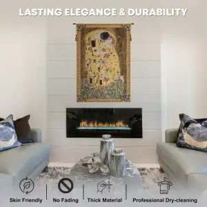 The Kiss (Yellow) Belgian Tapestry - 33 in. x 49 in. Cotton/Viscose/Polyester by Gustav Klimt