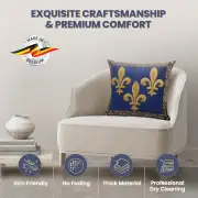Fleur De Lys Blue II Velvet Background Belgian Cushion Cover - 18 in. x 18 in. SoftCottonChenille by Charlotte Home Furnishings Inc | Quality