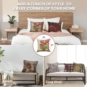 Geranium I Red Tapestry Cushion Cover - 19 in. x 19 in. Cotton by Charlotte Home Furnishings Inc