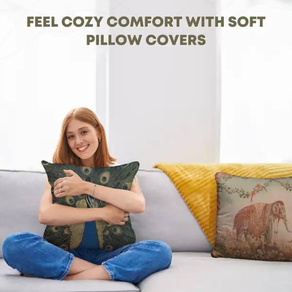 The Peacock Cushion - 19 in. x 19 in. Cotton by Charlotte Home Furnishings | Family