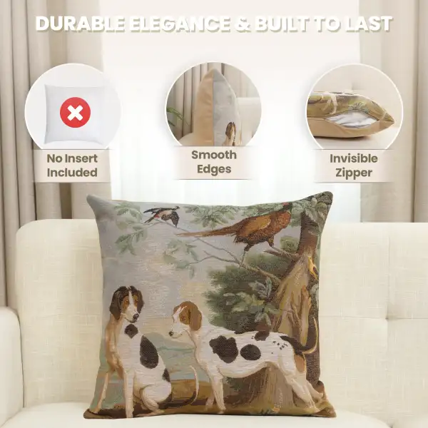 Hunting Dogs Tapestry Cushion Cover - 19 in. x 19 in. Cotton by Charlotte Home Furnishings Inc | Feature