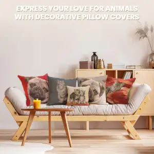 Tabby Cat Sitting Dark Grey Tapestry Cushion Cover - 19 in. x 19 in. Cotton by Charlotte Home Furnishings Inc