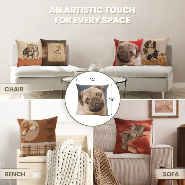 Pugs Face Blue II Tapestry Cushion Cover - 14 in. x 14 in. Cotton by Charlotte Home Furnishings Inc | Application