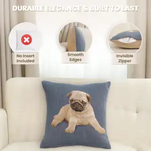 Puppy Pug Blue Tapestry Cushion Cover - 14 in. x 14 in. Cotton by Charlotte Home Furnishings Inc