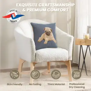 Puppy Pug Blue Tapestry Cushion Cover - 14 in. x 14 in. Cotton by Charlotte Home Furnishings Inc
