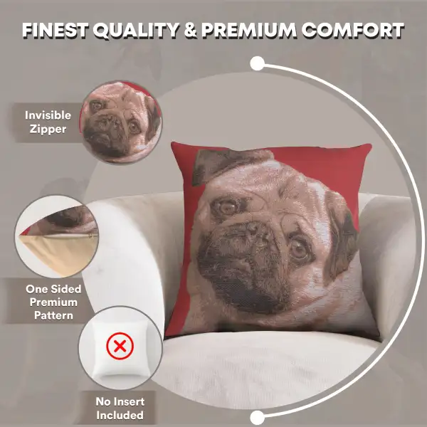 Pugs Face Red I Cushion - 18 in. x 18 in. Cotton by Charlotte Home Furnishings | Feature