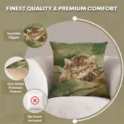 Sleeping Cat Green French Couch Cushion | Feature
