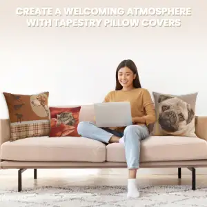 Sleeping Cat Red II Tapestry Cushion Cover - 14 in. x 14 in. Cotton by Charlotte Home Furnishings Inc