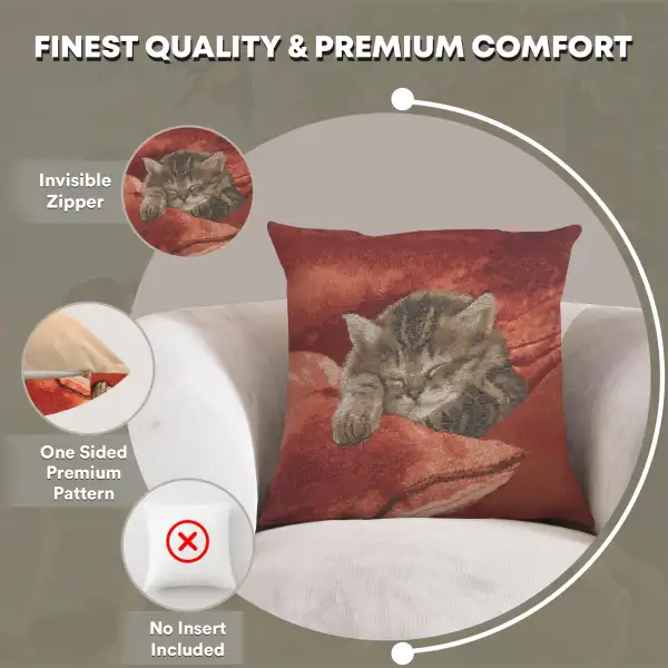 Sleeping Cat Red II Cushion - 14 in. x 14 in. Cotton by Charlotte Home Furnishings | Feature