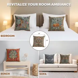 C Charlotte Home Furnishings Inc Cushion Birds Face to Face French Tapestry Cushion - 14 in. x 14 in. Cotton by William Morris