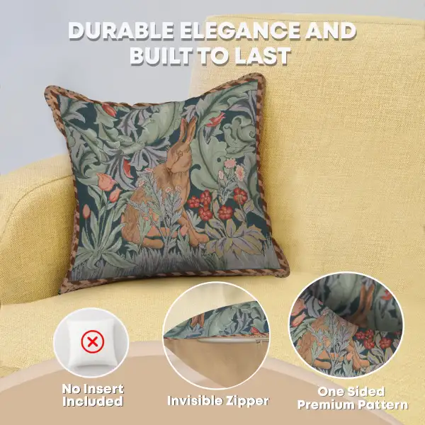 C Charlotte Home Furnishings Inc Rabbit As William Morris Right Small French Tapestry Cushion - 14 in. x 14 in. Cotton by William Morris | Feature