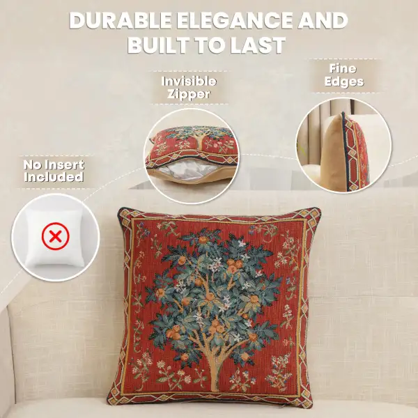 Orange Tree Small Tapestry Cushion Cover - 14 in. x 14 in. Cotton by Charlotte Home Furnishings Inc | Feature