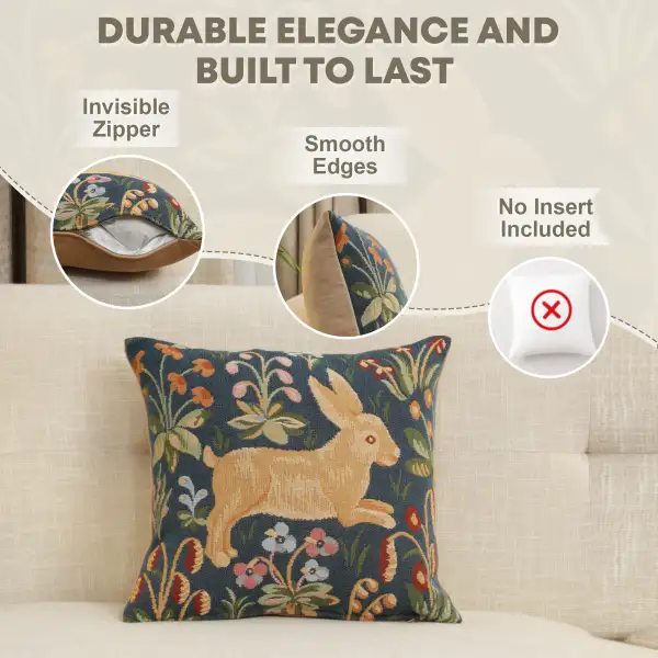 Running Rabbit in Blue French Couch Cushion | Feature