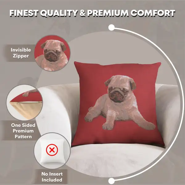 Puppy Pug Red Cushion | Feature