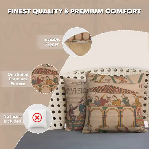 Bayeux Le Repas Tapestry Cushion Cover - 19 in. x 19 in. Cotton by Charlotte Home Furnishings Inc | Feature