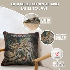 C Charlotte Home Furnishings Inc Yellow Flowers Monet's Garden Belgian Tapestry Cushion - 17 in. x 17 in. Cotton by Claude Monet