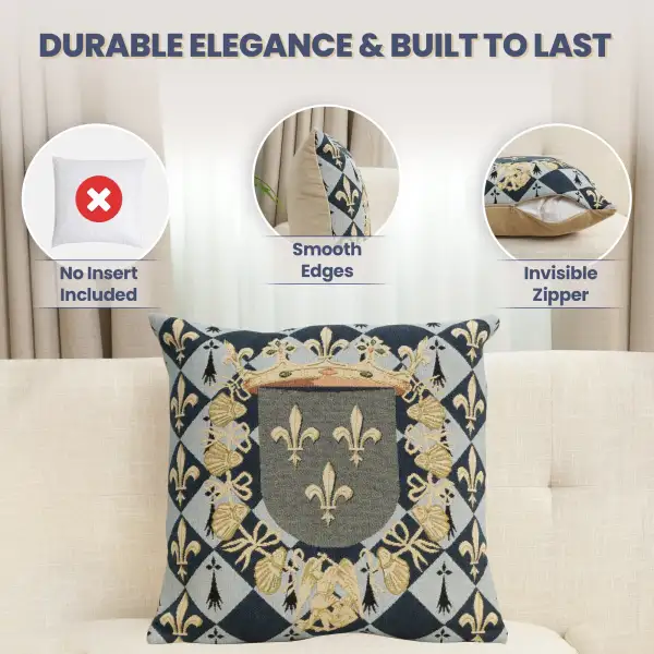Medieval Crest I Belgian Cushion Cover - 18 in. x 18 in. Cotton/Viscose/Polyester by Charlotte Home Furnishings Inc | Feature