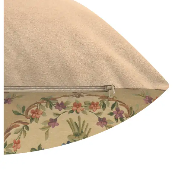 Bouquet Floral Beige Belgian Cushion Cover - 18 in. x 18 in. Cotton/Viscose/Polyester by Charlotte Home Furnishings Inc | Close Up 4