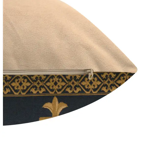 Fleur De Lys III Blue Belgian Cushion Cover - 18 in. x 18 in. Cotton/Viscose/Polyester by Charlotte Home Furnishings | Close Up 4