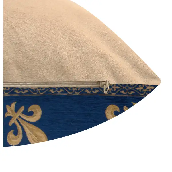 Fleur De Lys Blue III Belgian Cushion Cover - 18 in. x 18 in. SoftCottonChenille by Charlotte Home Furnishings | Close Up 4