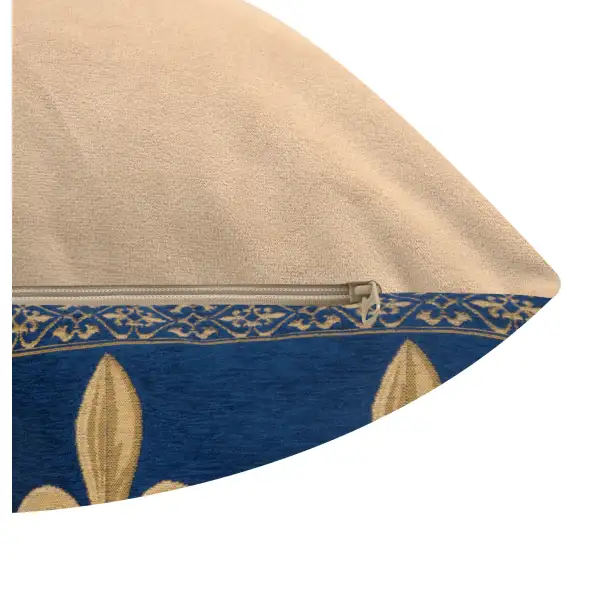 Fleur De Lys Blue II Velvet Background Belgian Cushion Cover - 18 in. x 18 in. SoftCottonChenille by Charlotte Home Furnishings | Close Up 2