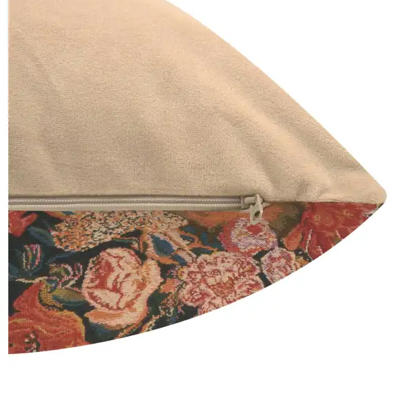 Flora Cotta Black I Belgian Cushion Cover - 16 in. x 16 in. Cotton/Viscose/Polyester by Charlotte Home Furnishings Inc | Close Up 2
