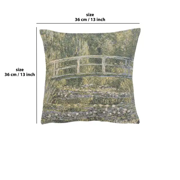 Monet's Bridge At Giverny III Belgian Cushion Cover - 13 in. x 13 in. Cotton/Viscose/Polyester by Claude Monet | 13x13 in