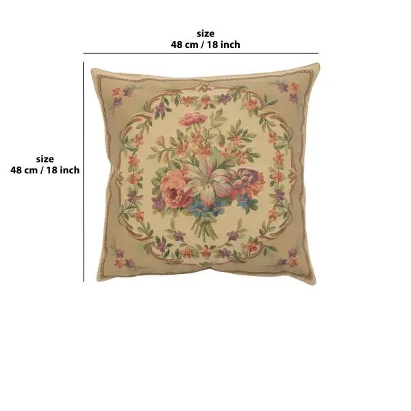 Bouquet Floral Beige Belgian Cushion Cover - 18 in. x 18 in. Cotton/Viscose/Polyester by Charlotte Home Furnishings | 18x18 in