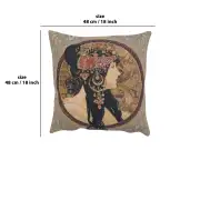 Brunette Belgian Cushion Cover - 18 in. x 18 in. Cotton/Viscose/Polyester by Alphonse Mucha | 18x18 in