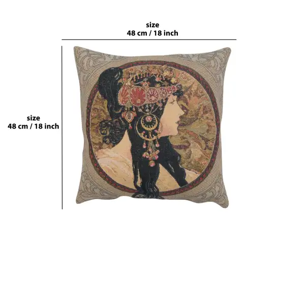 Brunette Belgian Cushion Cover - 18 in. x 18 in. Cotton/Viscose/Polyester by Alphonse Mucha | 18x18 in