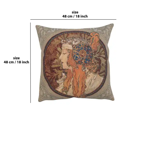 Rousse Belgian Cushion Cover - 18 in. x 18 in. Cotton/Viscose/Polyester by Alphonse Mucha | 18x18 in