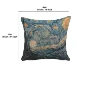 Van Gogh's Starry Night Small Belgian Cushion Cover - 14 in. x 14 in. Cotton/Viscose/Polyester by Vincent Van Gogh | 14x14 in
