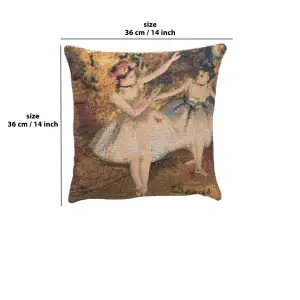Degas Deux Dansiuses Small Belgian Cushion Cover - 14 in. x 14 in. Cotton/viscose/goldthreadembellishments by Edgar Degas