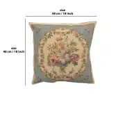 Bouquet Floral Blue Belgian Cushion Cover - 18 in. x 18 in. Cotton/Viscose/Polyester by Charlotte Home Furnishings | 18x18 in