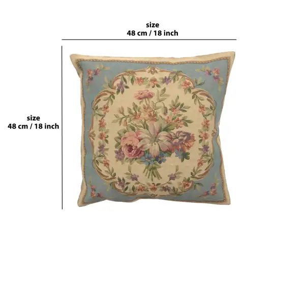 Bouquet Floral Blue Belgian Cushion Cover - 18 in. x 18 in. Cotton/Viscose/Polyester by Charlotte Home Furnishings | 18x18 in