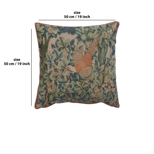 C Charlotte Home Furnishings Inc A Pheasant in A Forest Large French Tapestry Cushion - 19 in. x 19 in. Cotton by William Morris | 19x19 in