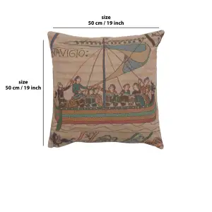 Bayeux The Boat Large Tapestry Cushion Cover - 19 in. x 19 in. Cotton by Charlotte Home Furnishings Inc