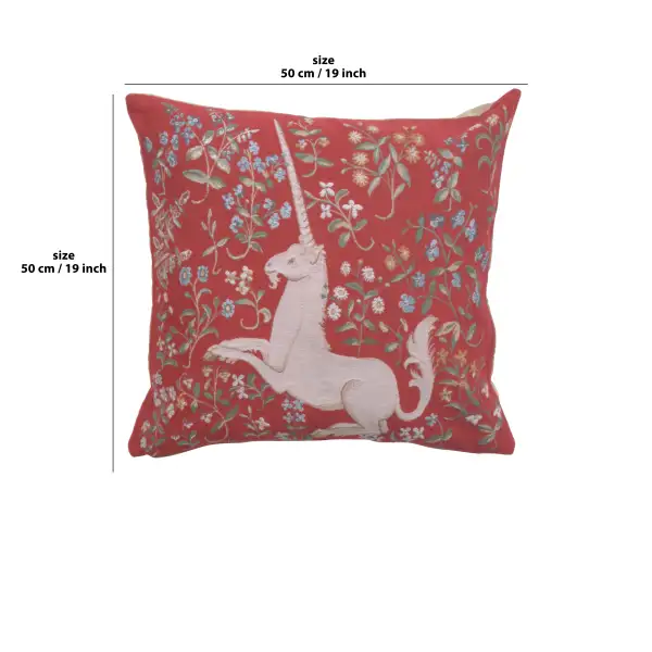 Licorne Fleuri Red Cushion - 19 in. x 19 in. Cotton by Charlotte Home Furnishings | 19x19 in