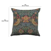 Strawberry Thief A Blue By William Morris Belgian Cushion Cover - 18 in. x 18 in. Cotton/Viscose/Polyester by William Morris | 18x18 in
