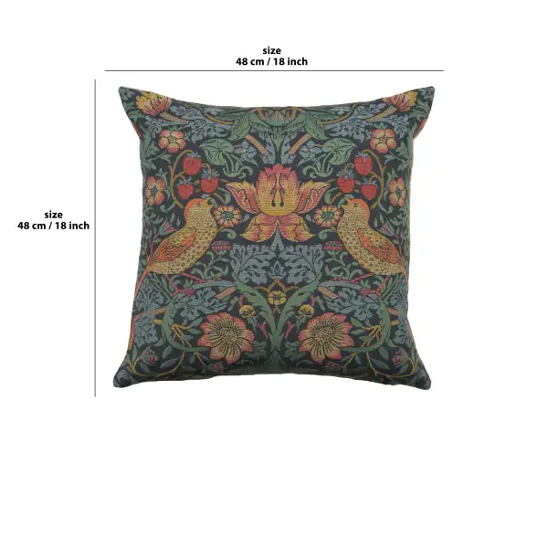 Strawberry Thief A Blue By William Morris Belgian Cushion Cover - 18 in. x 18 in. Cotton/Viscose/Polyester by William Morris | 18x18 in