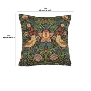 Strawberry Thief A Black By William Morris Belgian Cushion Cover - 18 in. x 18 in. Cotton/Viscose/Polyester by William Morris
