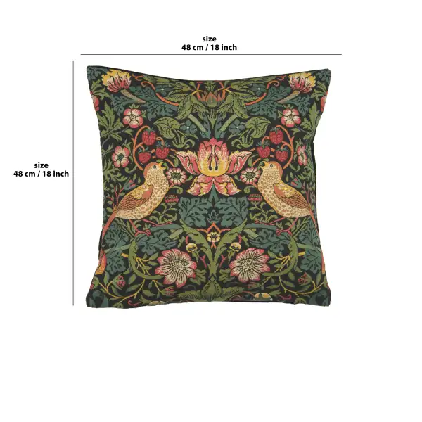 Strawberry Thief A Black By William Morris Belgian Cushion Cover - 18 in. x 18 in. Cotton/Viscose/Polyester by William Morris | 18x18 in