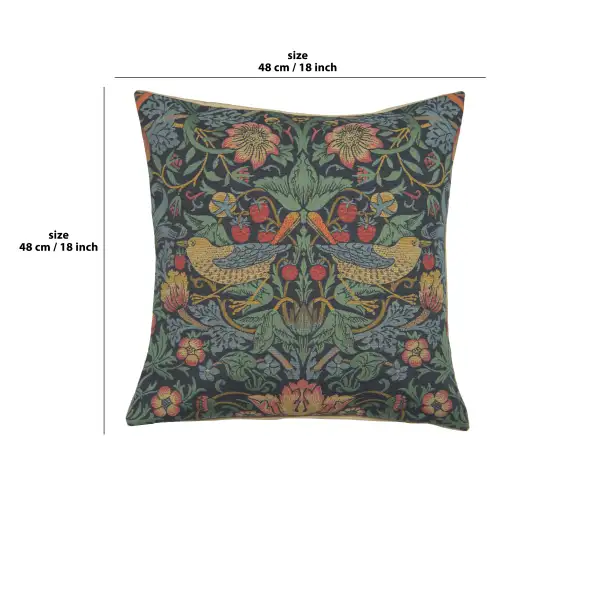 Strawberry Thief B Blue By William Morris Belgian Cushion Cover - 18 in. x 18 in. Cotton/Viscose/Polyester by William Morris | 18x18 in