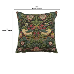 Strawberry Thief B Black By William Morris Belgian Cushion Cover - 18 in. x 18 in. Cotton/Viscose/Polyester by William Morris
