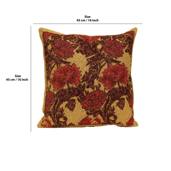 Chrysanthemum Bordo Belgian Cushion Cover - 16 in. x 16 in. Cotton/Viscose/Polyester by Charlotte Home Furnishings | 16x16 in