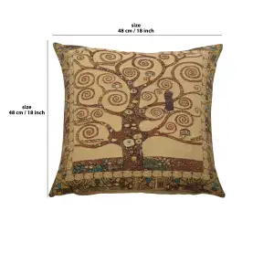 Tree Of Life B By Klimt Belgian Cushion Cover - 18 in. x 18 in. Cotton/viscose/goldthreadembellishments by Gustav Klimt