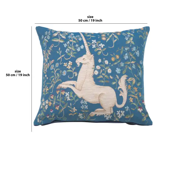 Licorne Fleuri Blue Cushion - 19 in. x 19 in. Cotton by Charlotte Home Furnishings | 19x19 in