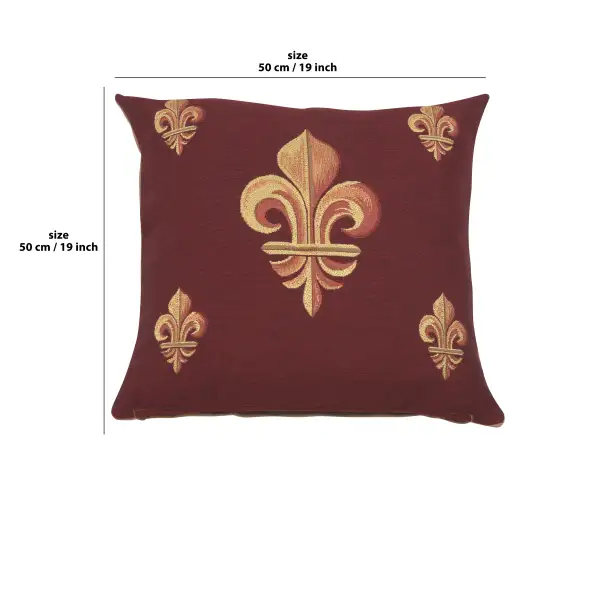 Five Fleur De Lys Red Cushion - 19 in. x 19 in. Cotton by Charlotte Home Furnishings | 19x19 in