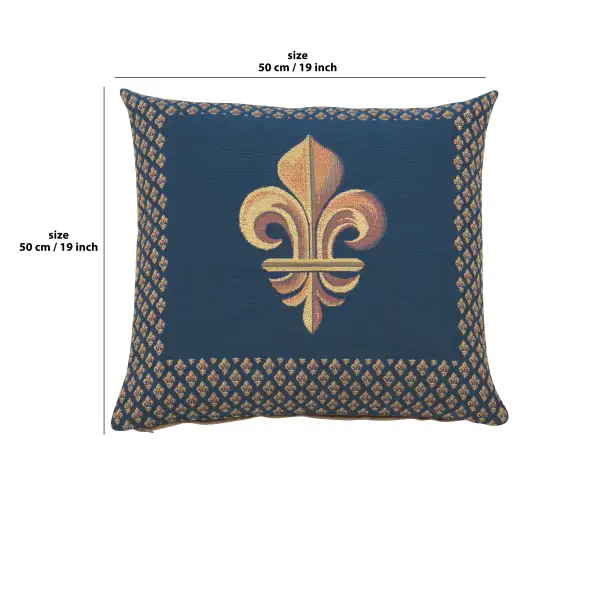 Framed Fleur De Lys Blue Cushion - 19 in. x 19 in. Cotton by Charlotte Home Furnishings | 19x19 in