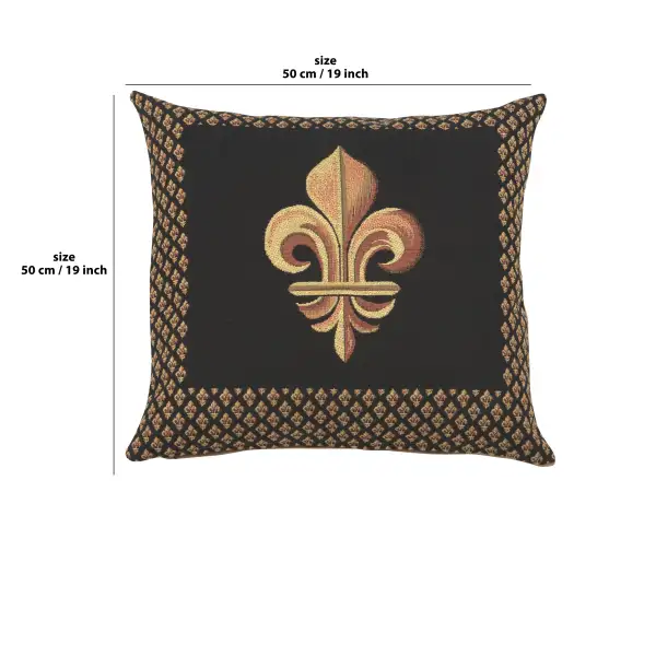 Framed Fleur De Lys Black Cushion - 19 in. x 19 in. Cotton by Charlotte Home Furnishings | 19x19 in